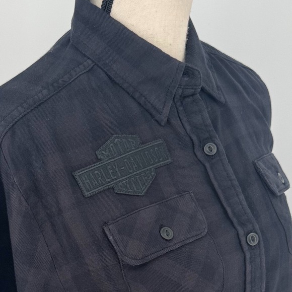 Harley-Davidson Tops - NEW Harley Davidson Plaid Flannel Shirt WOMENS Black Button Close Long Sleeve S